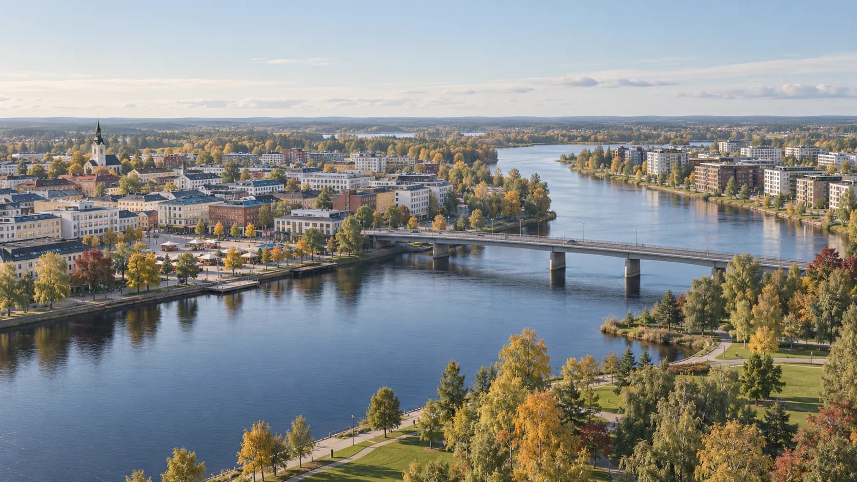 Editorial view of central Joensuu across the Pielisjoki river