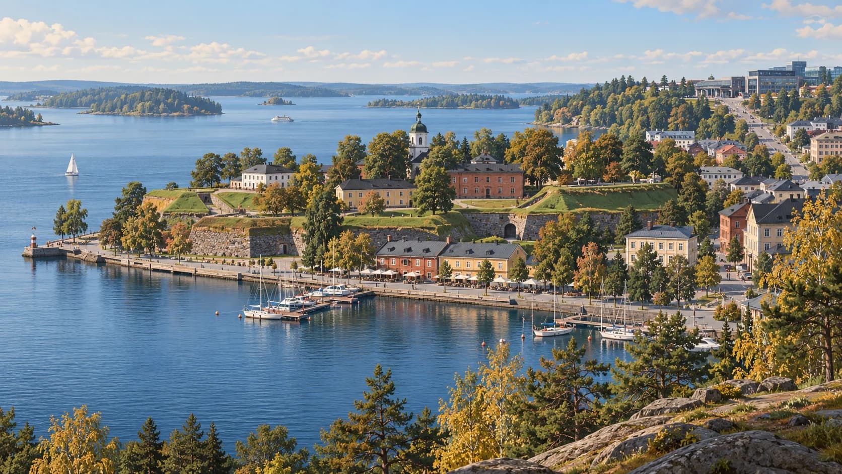 Editorial view of Lappeenranta harbour, fortress and Lake Saimaa