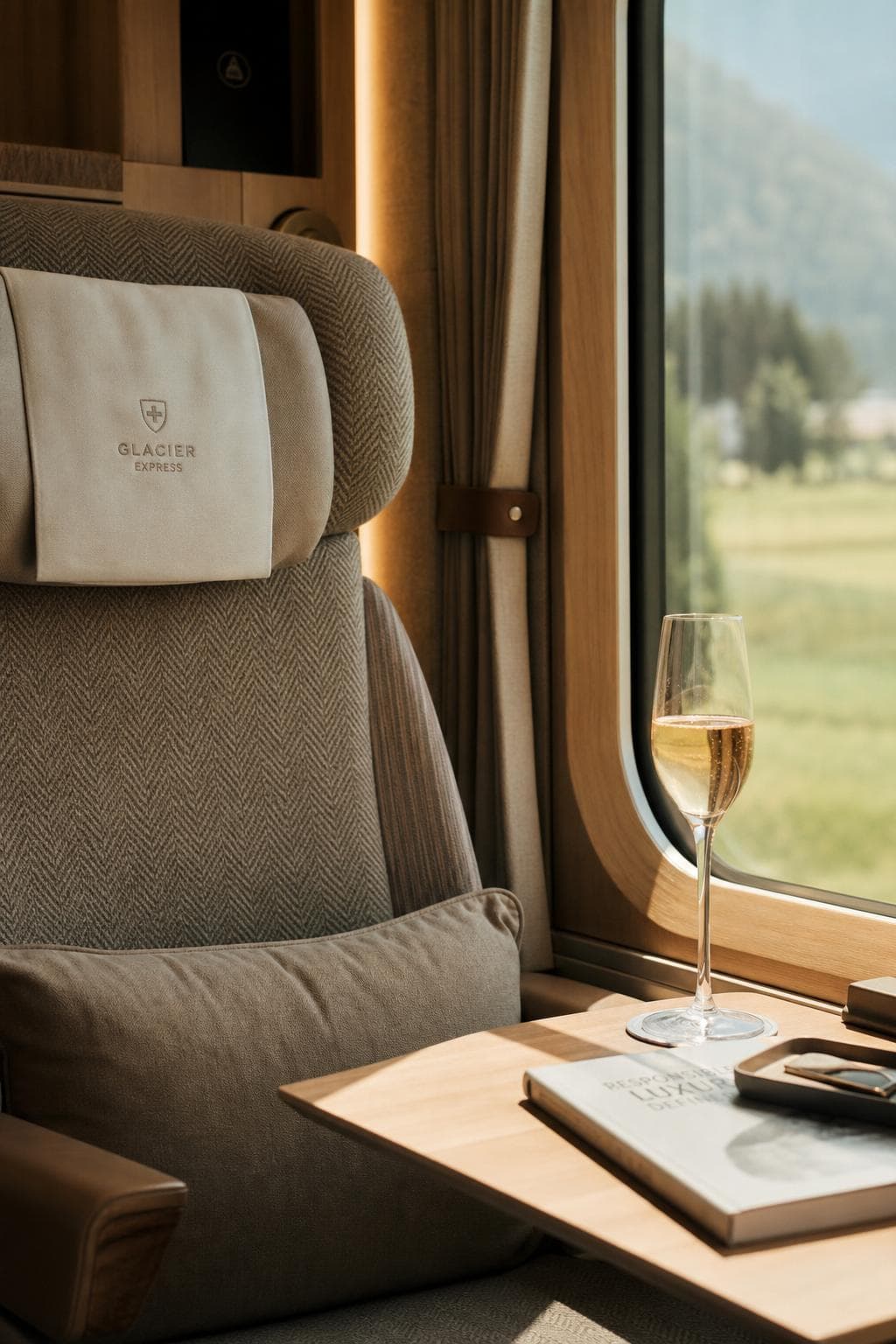 Quiet train interior with a window view