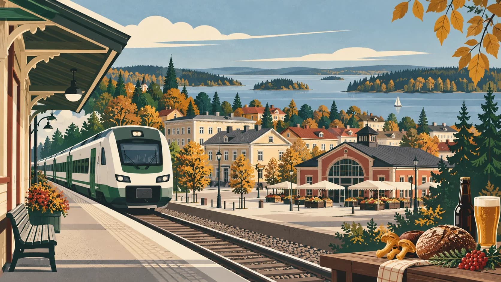 Illustrated Iisalmi station, market district and Lake Porovesi