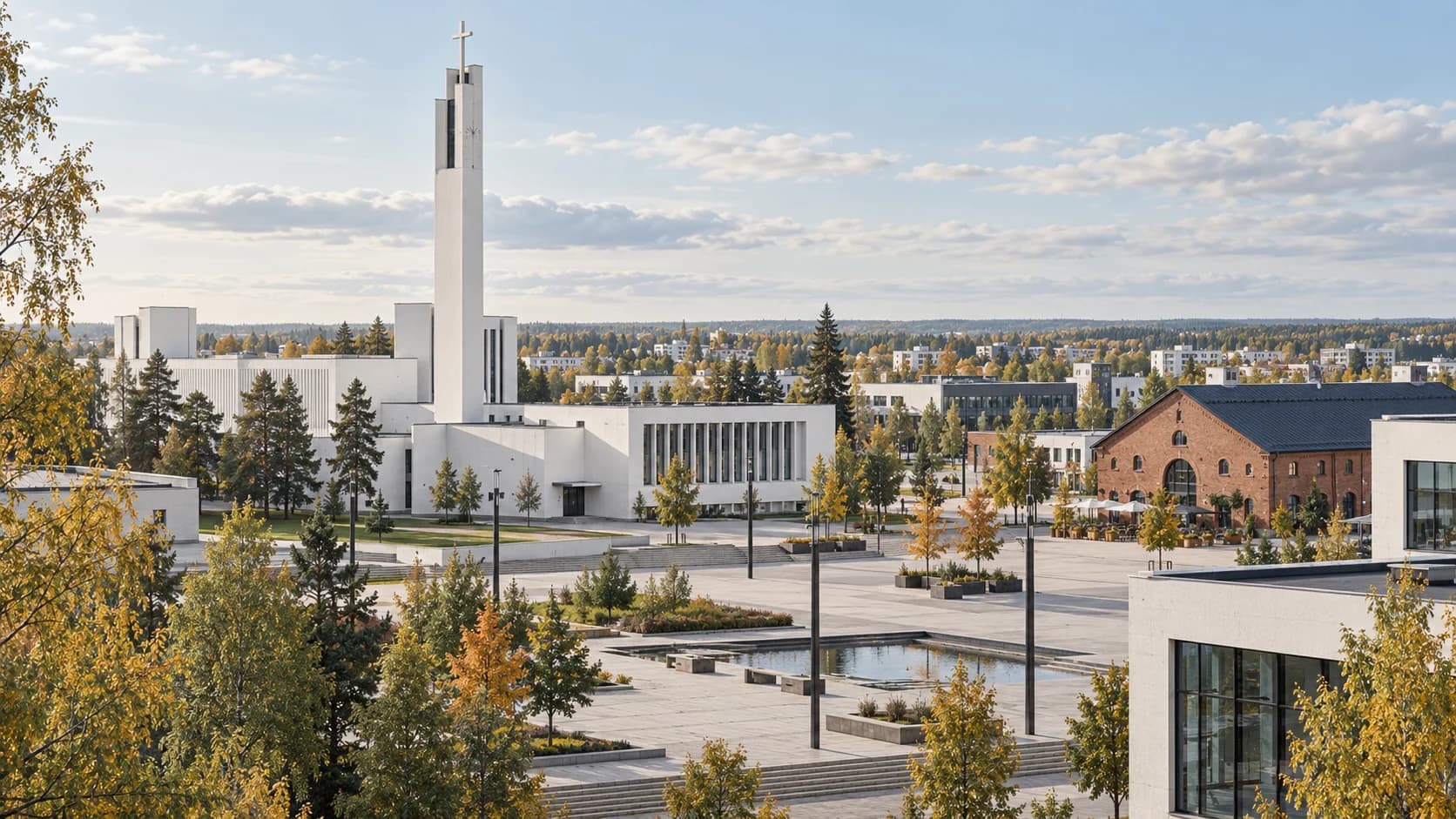 Editorial view of Seinäjoki's Aalto Centre and civic architecture