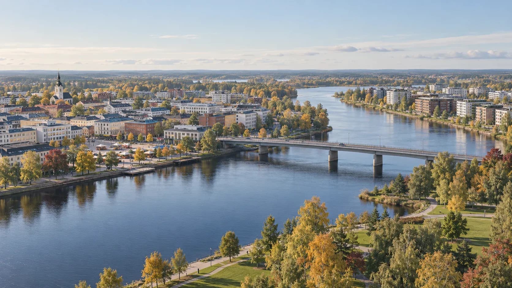 Editorial view of central Joensuu across the Pielisjoki river