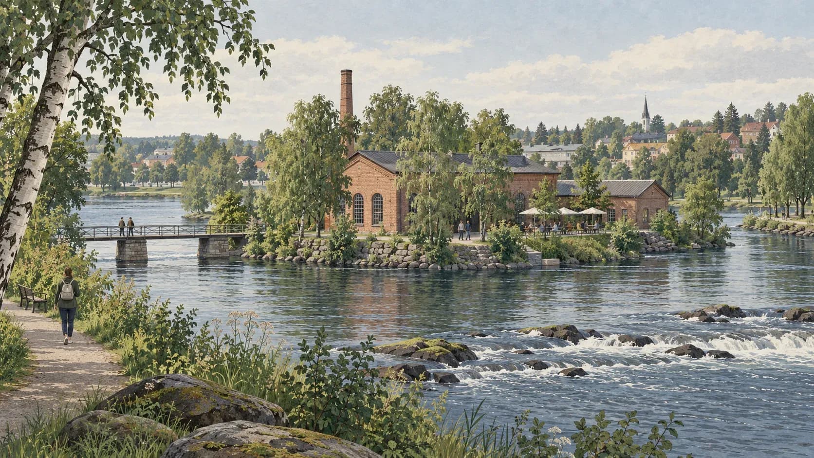 Editorial illustration of Tehdassaari and Nokianvirta in Nokia