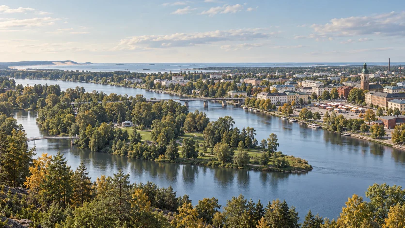 Editorial view of Pori, the Kokemäenjoki river and Kirjurinluoto park